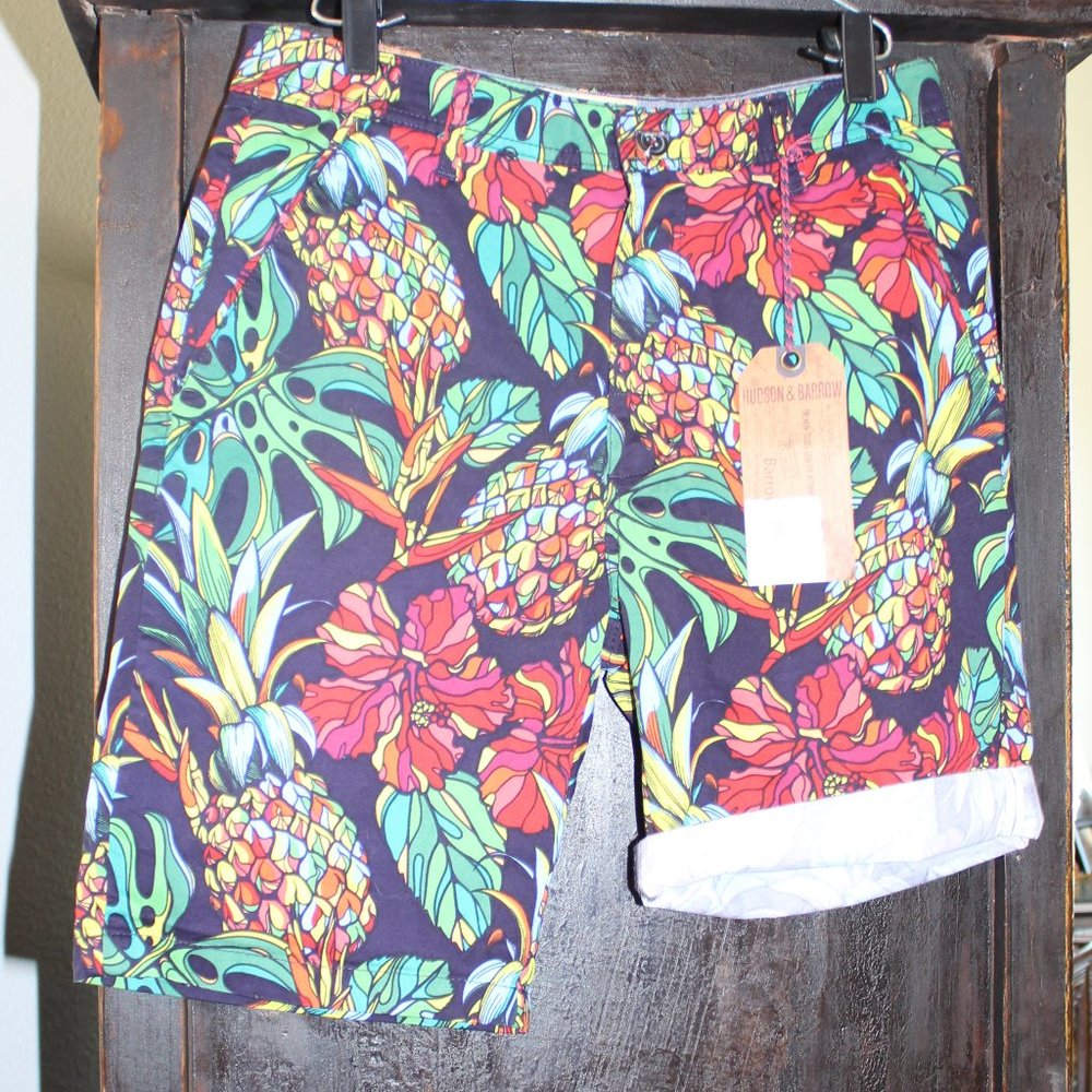 NEW*Hudson & Barrow Hawaiian Hibiscus Golf Tropical Shorts